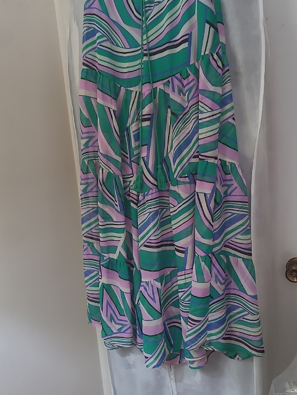 Flying Tomato Pastel Geometric Tiered Maxi Skirt